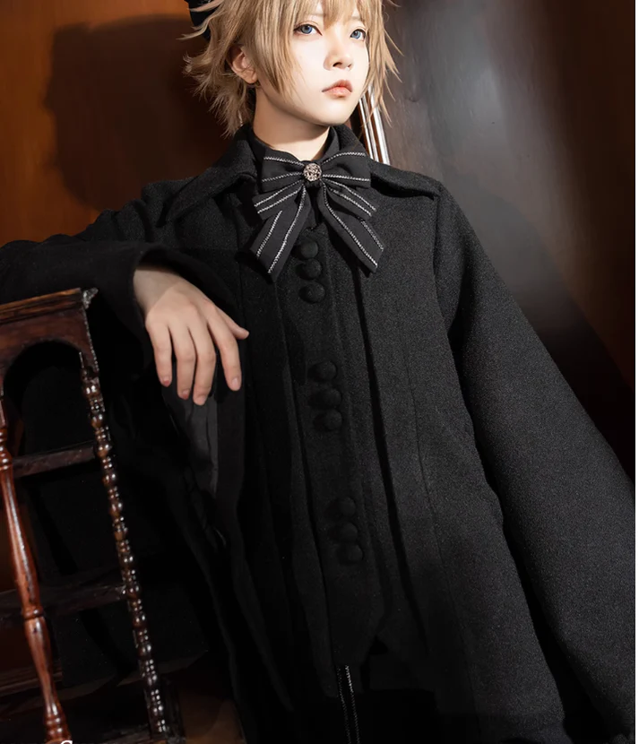 ShenYao - Ouji Lolita Winter Black Long Coat - Image 6