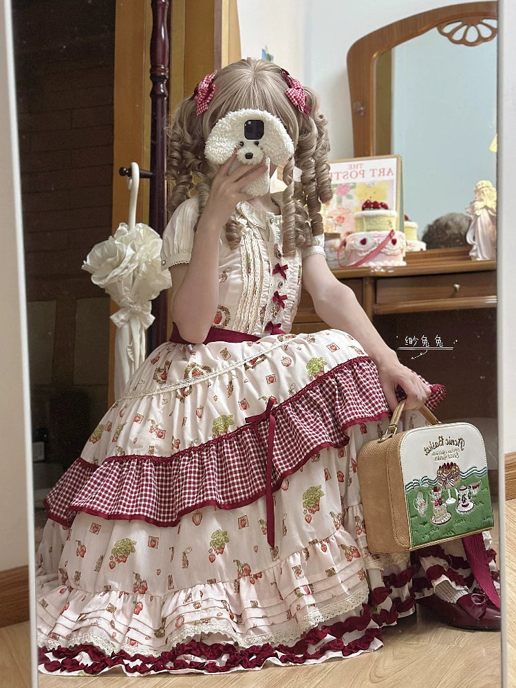 Skyfaring Strawberry - Printed Classic Lolita JSK Dress, Tired Hem - Image 13