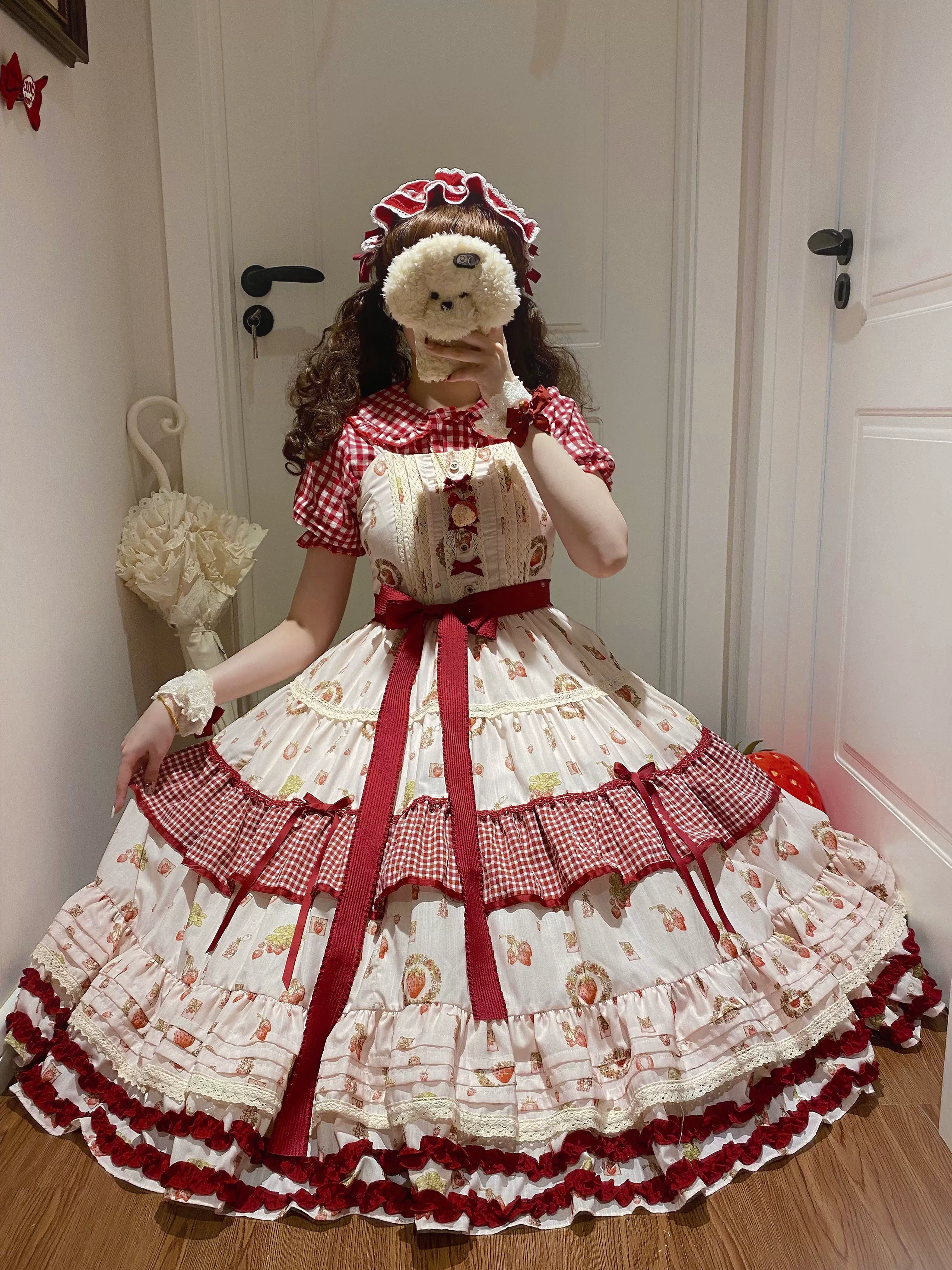 Skyfaring Strawberry - Printed Classic Lolita JSK Dress, Tired Hem - Image 3
