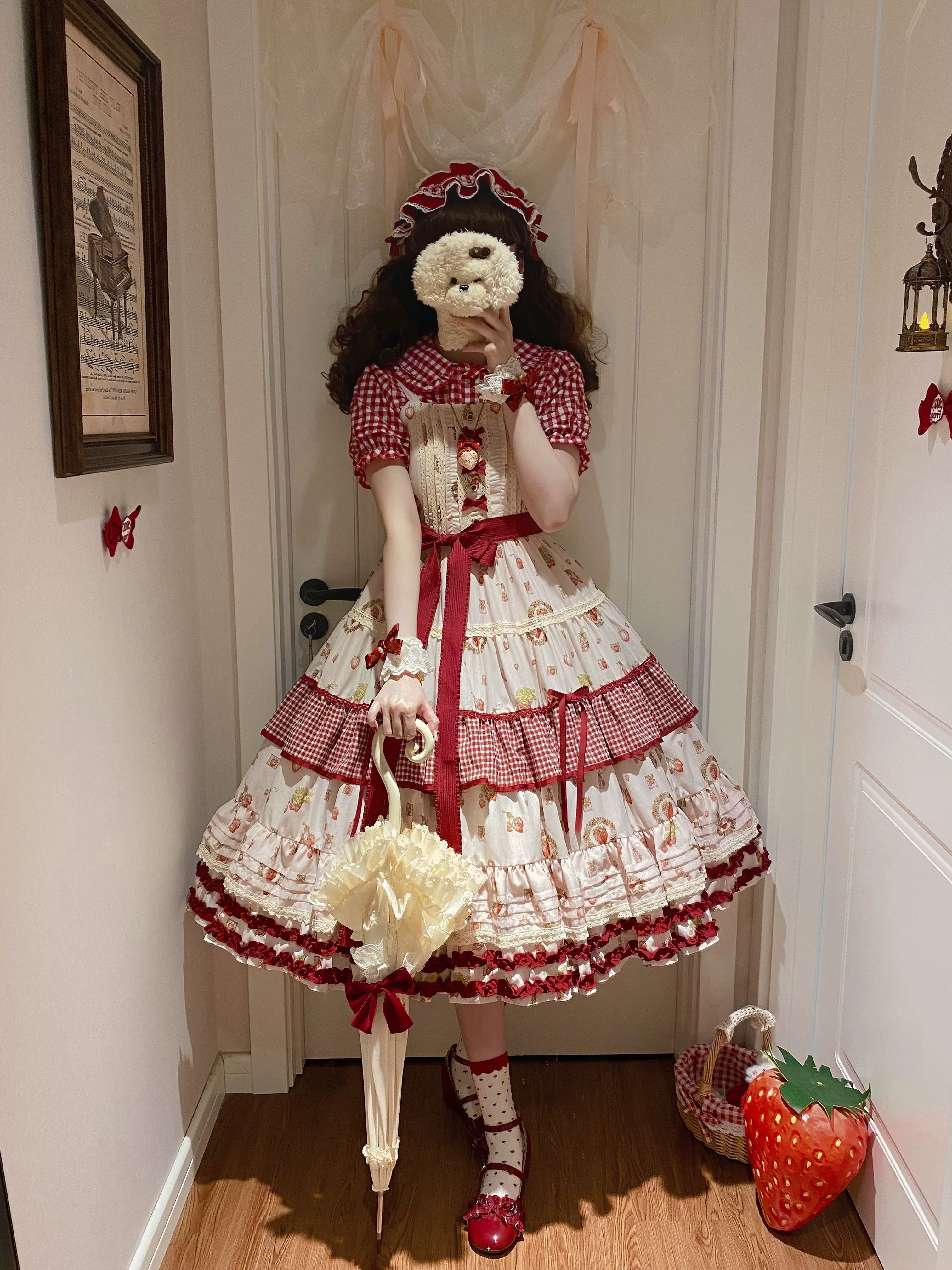 Skyfaring Strawberry - Printed Classic Lolita JSK Dress, Tired Hem - Image 5