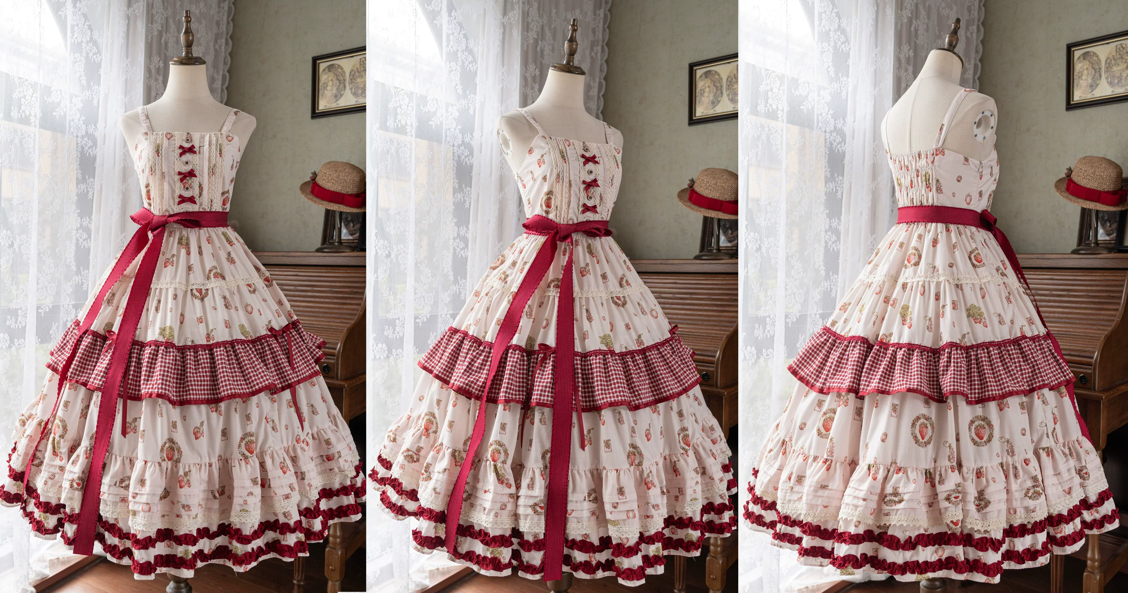 Skyfaring Strawberry - Printed Classic Lolita JSK Dress, Tired Hem - Image 7