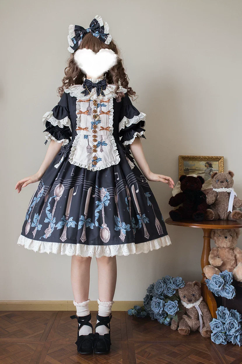 Witch's Banquet - Printed Doll-like Sweet Lolita OP, Apron-like Front - Image 2