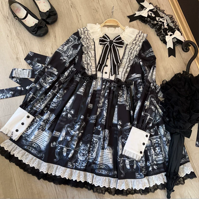 Antique Cat - Printed Gothic Lolita Dress, A-line Silhouette - Image 10