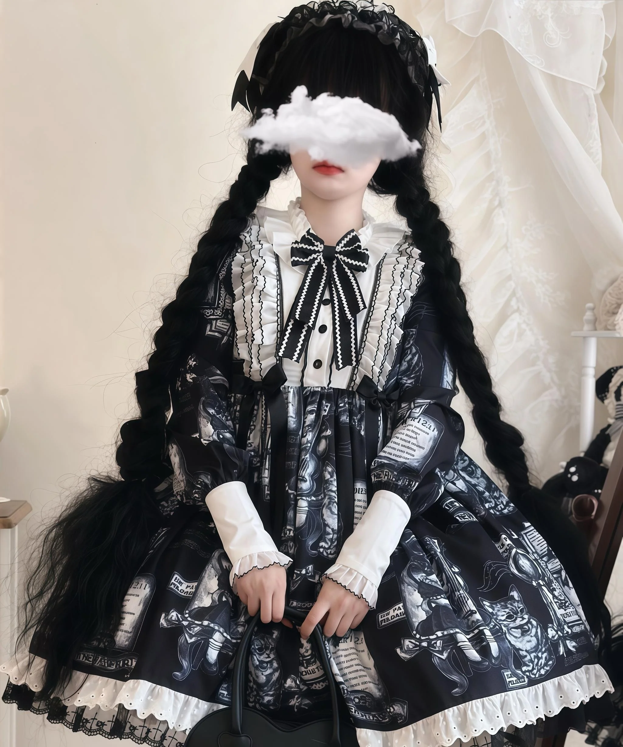 Antique Cat - Printed Gothic Lolita Dress, A-line Silhouette - Image 3