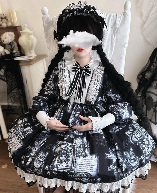 Antique Cat - Printed Gothic Lolita Dress, A-line Silhouette - Image 4