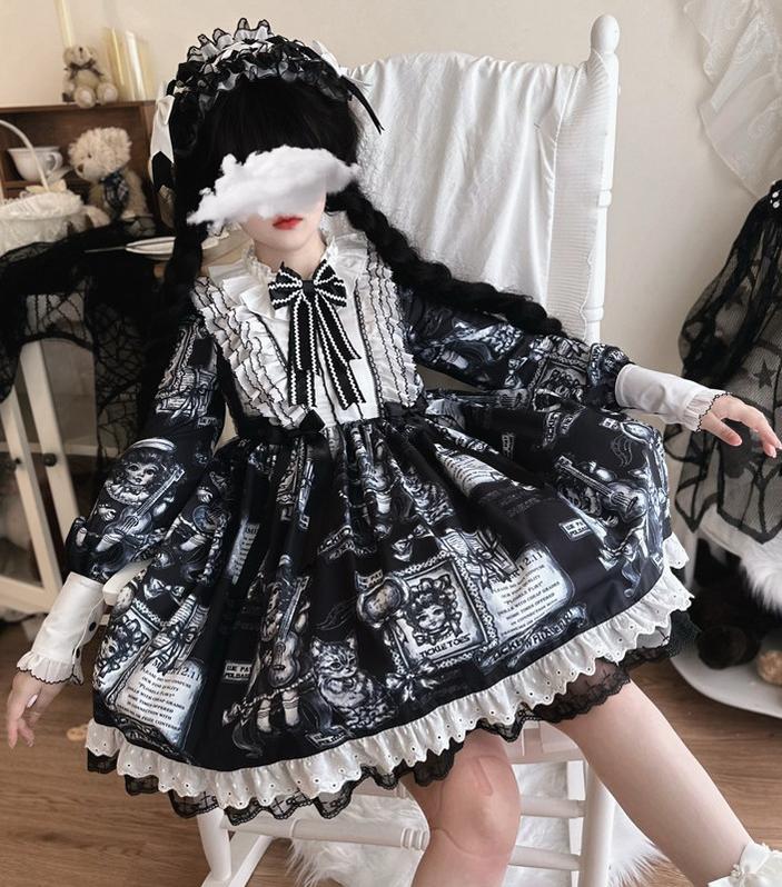 Antique Cat - Printed Gothic Lolita Dress, A-line Silhouette - Image 5
