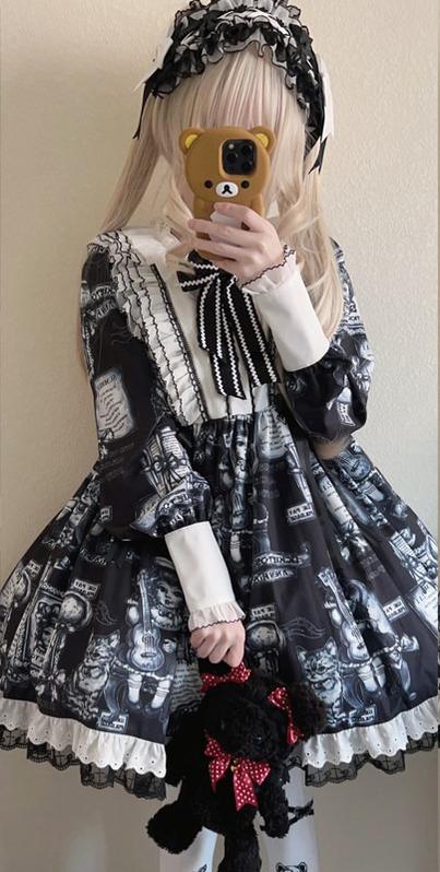 Antique Cat - Printed Gothic Lolita Dress, A-line Silhouette - Image 8