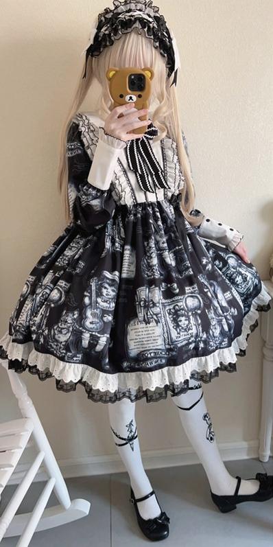 Antique Cat - Printed Gothic Lolita Dress, A-line Silhouette - Image 9