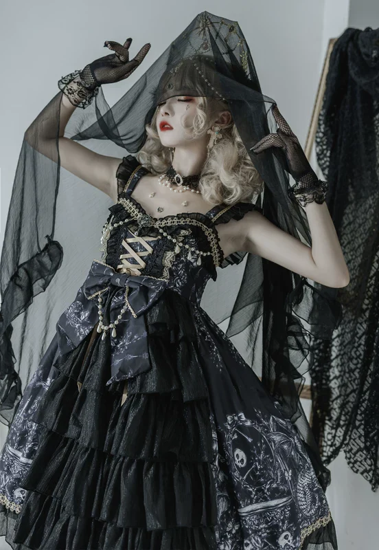 Dragon Witch - Printed Gothic Lolita JSK Dress, Front Opening - Image 5