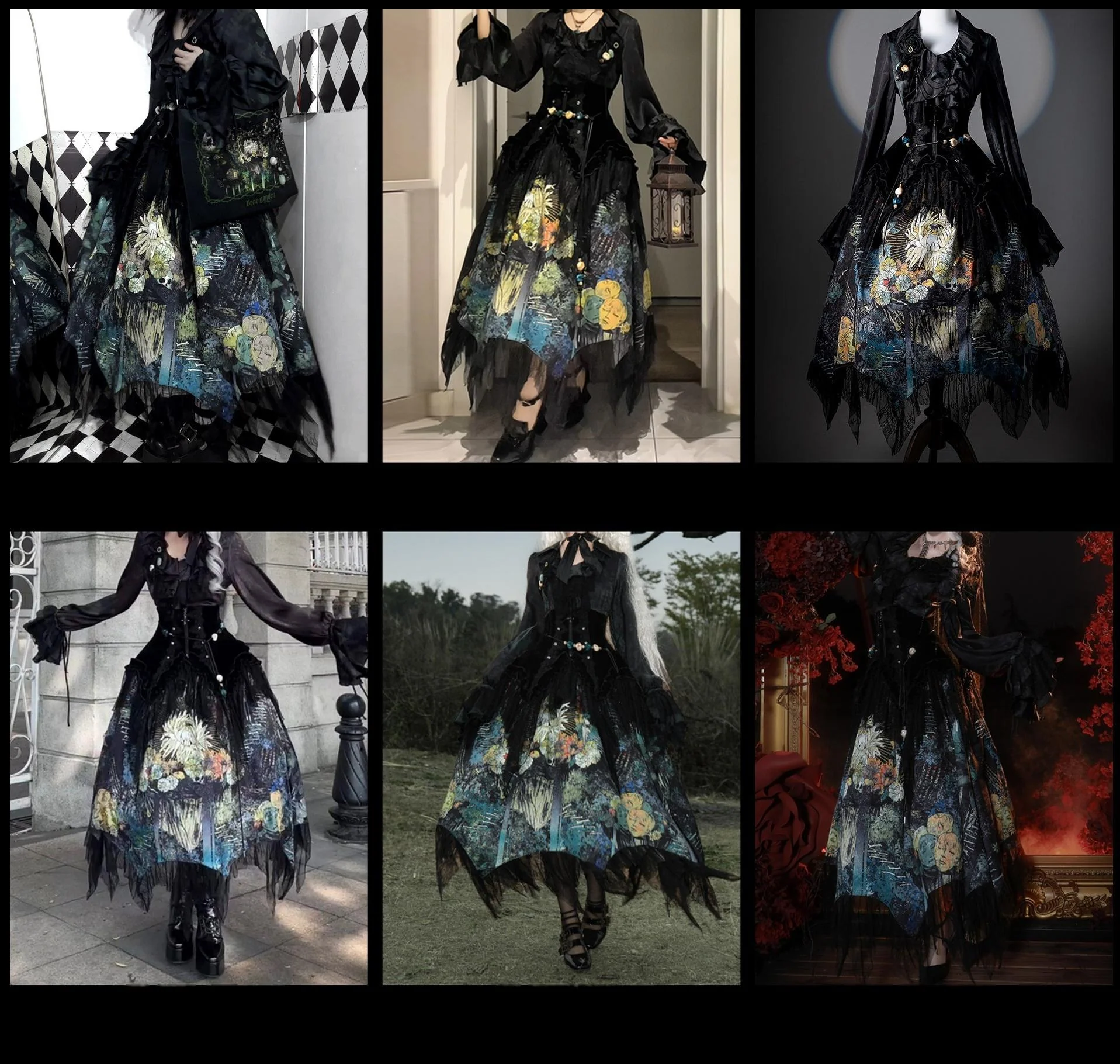 Bone Garden - Printed Gothic Lolita Skirt, Boning Corset - Image 10