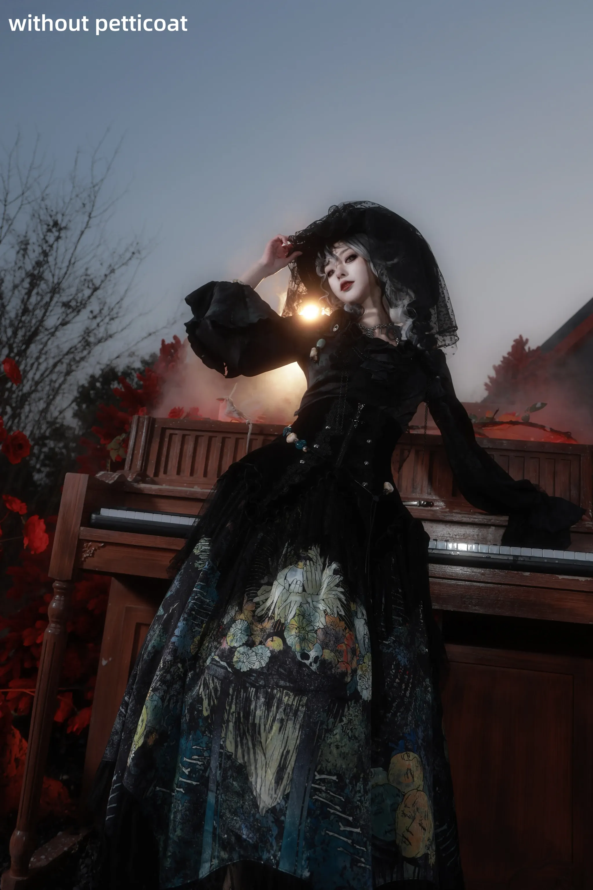 Bone Garden - Printed Gothic Lolita Skirt, Boning Corset - Image 11