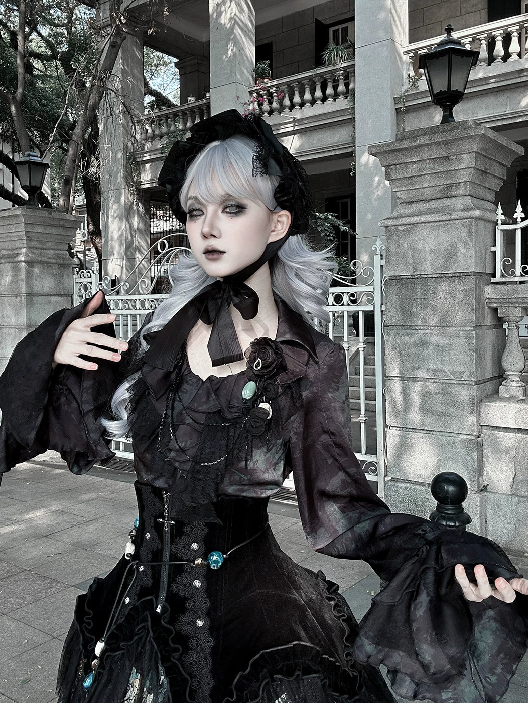 Bone Garden - Printed Gothic Lolita Skirt, Boning Corset - Image 12