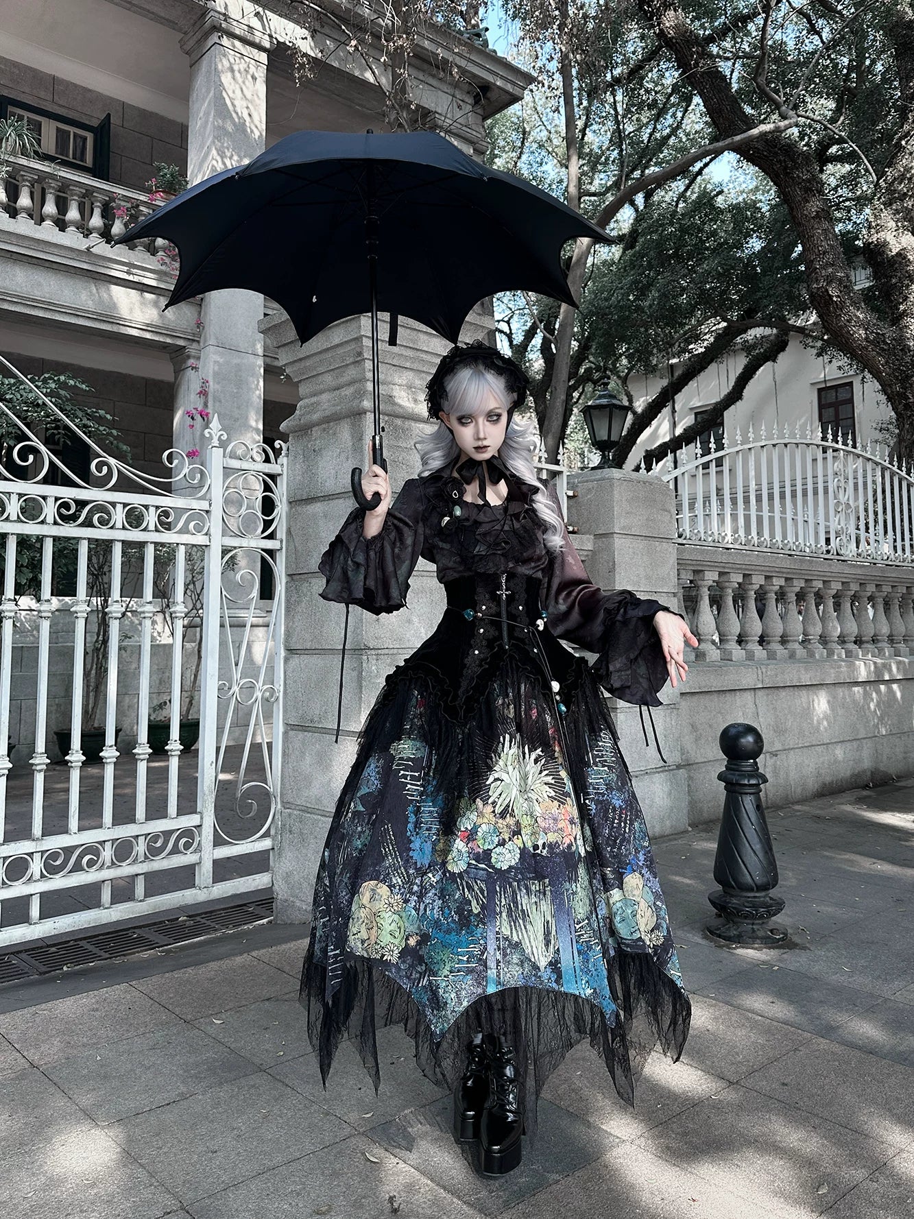 Bone Garden - Printed Gothic Lolita Skirt, Boning Corset - Image 14