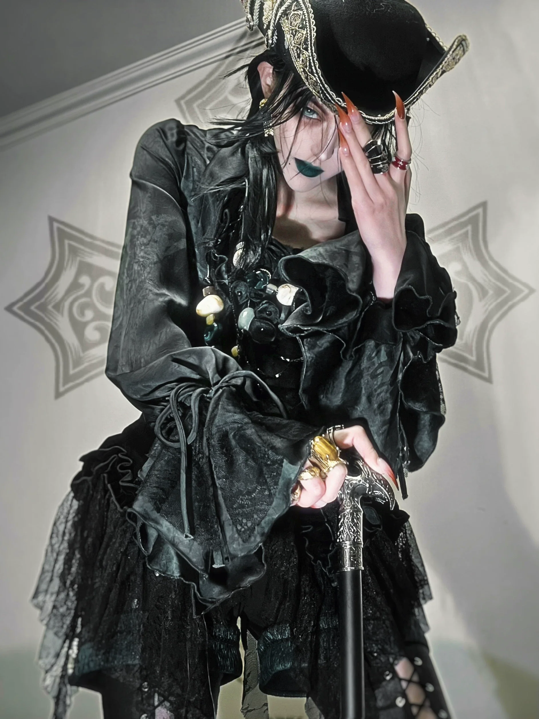 Bone Garden - Printed Gothic Lolita Skirt, Boning Corset - Image 19