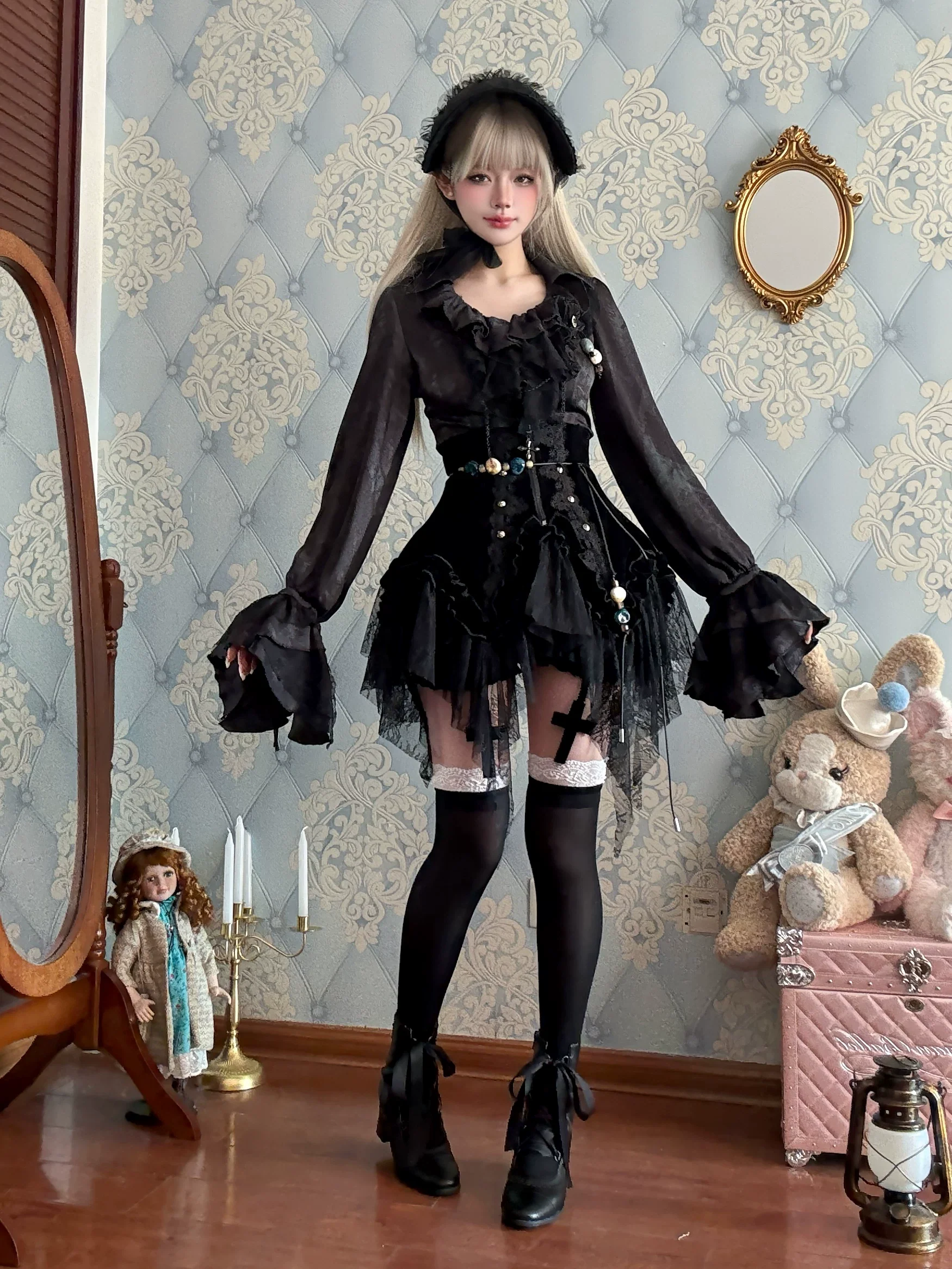 Bone Garden - Printed Gothic Lolita Skirt, Boning Corset - Image 20