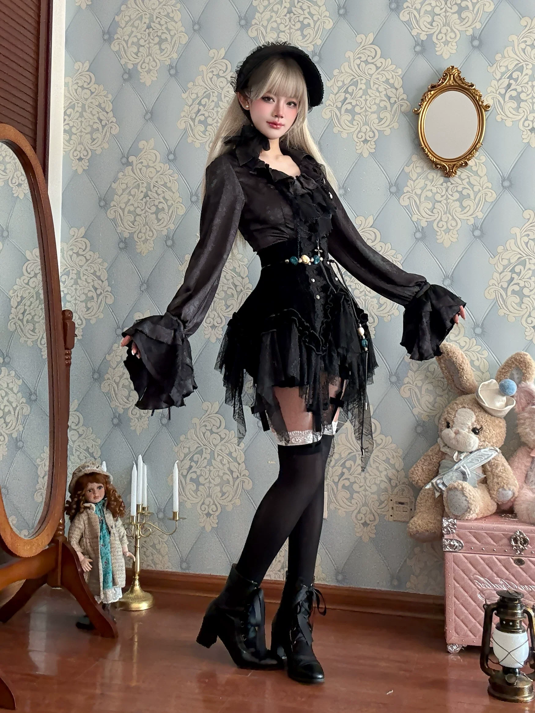 Bone Garden - Printed Gothic Lolita Skirt, Boning Corset - Image 21