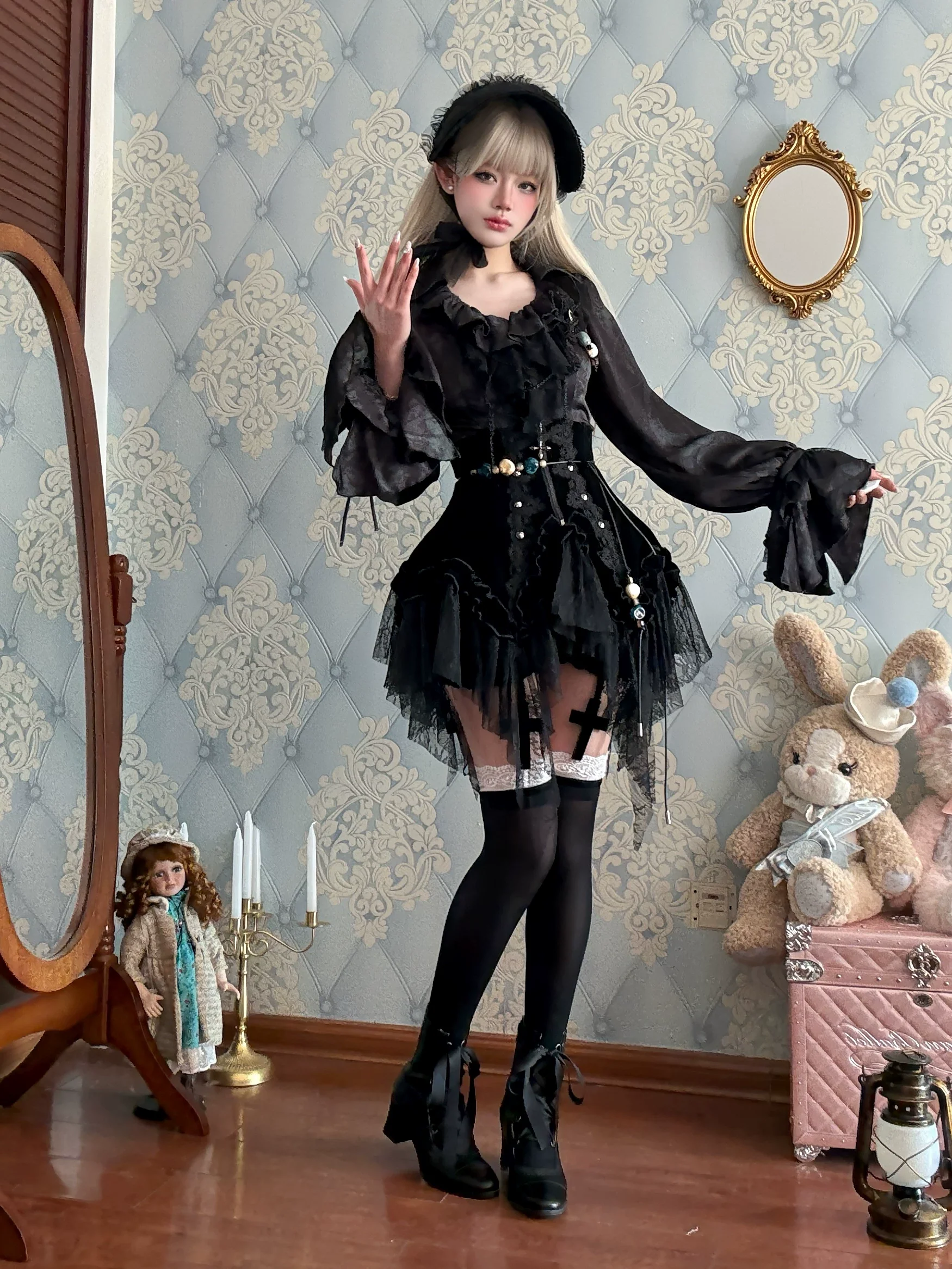 Bone Garden - Printed Gothic Lolita Skirt, Boning Corset - Image 22