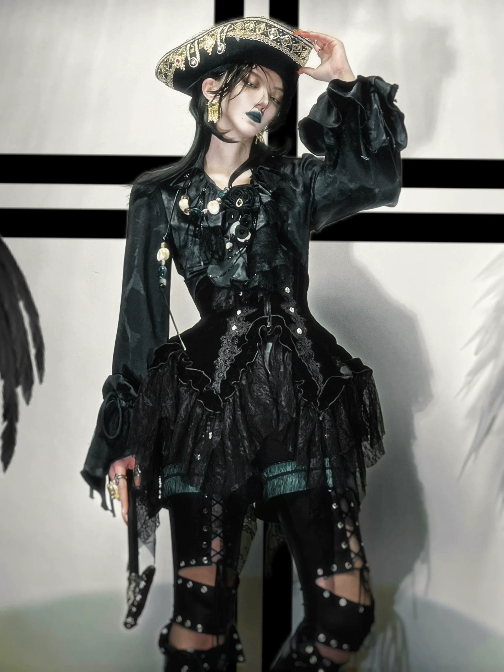 Bone Garden - Printed Gothic Lolita Skirt, Boning Corset - Image 3