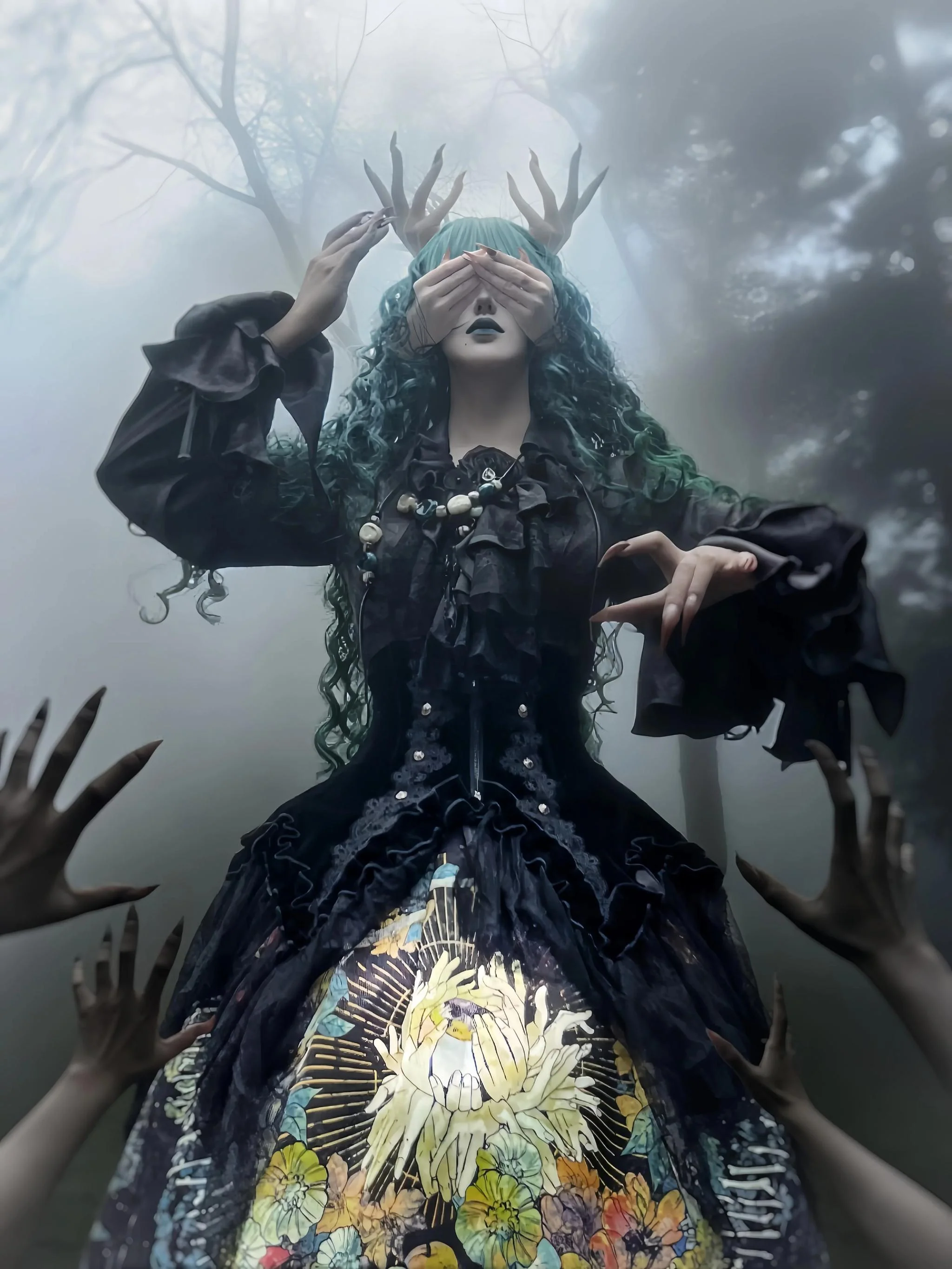 Bone Garden - Printed Gothic Lolita Skirt, Boning Corset - Image 4