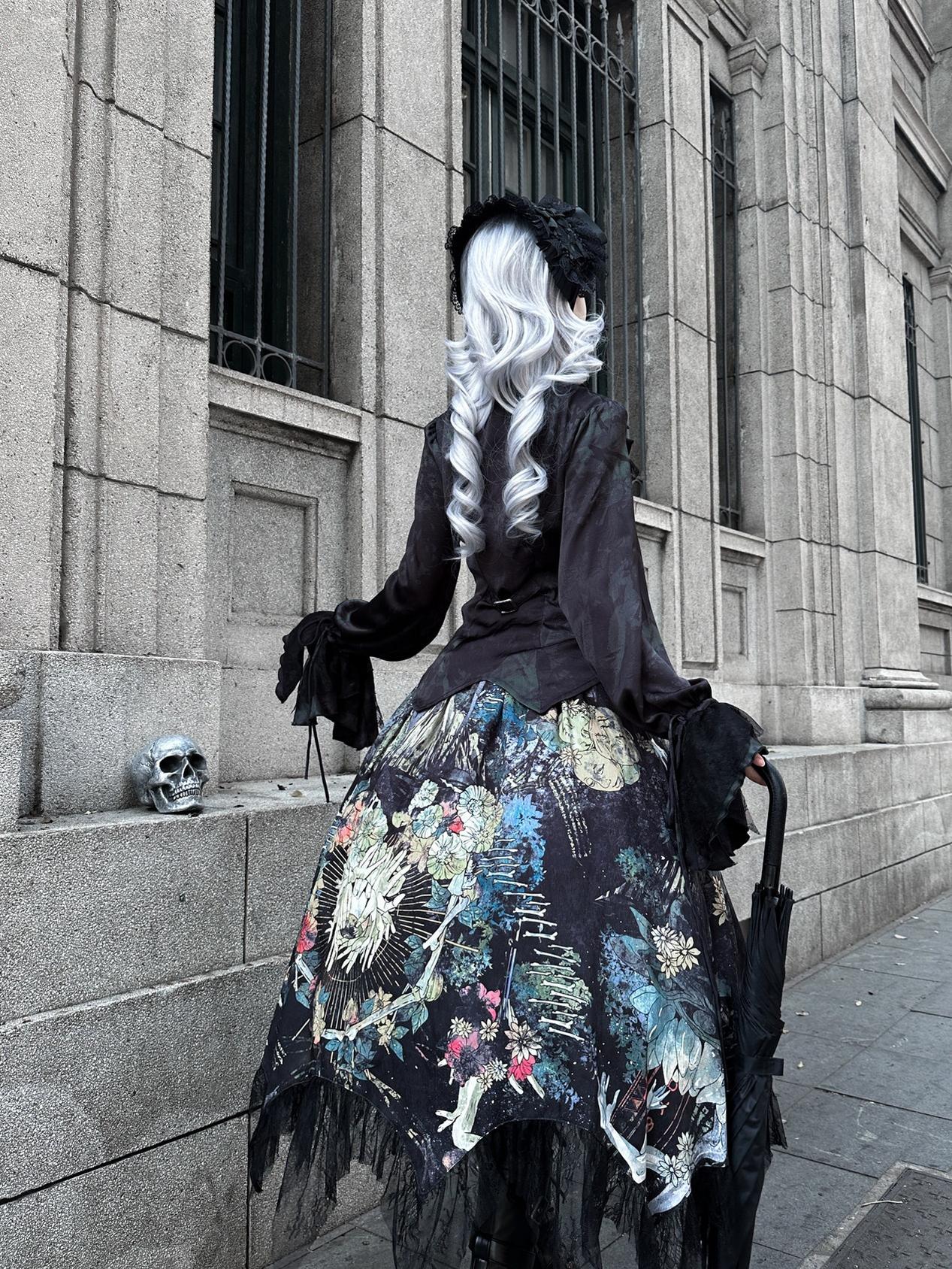Bone Garden - Printed Gothic Lolita Skirt, Boning Corset - Image 5