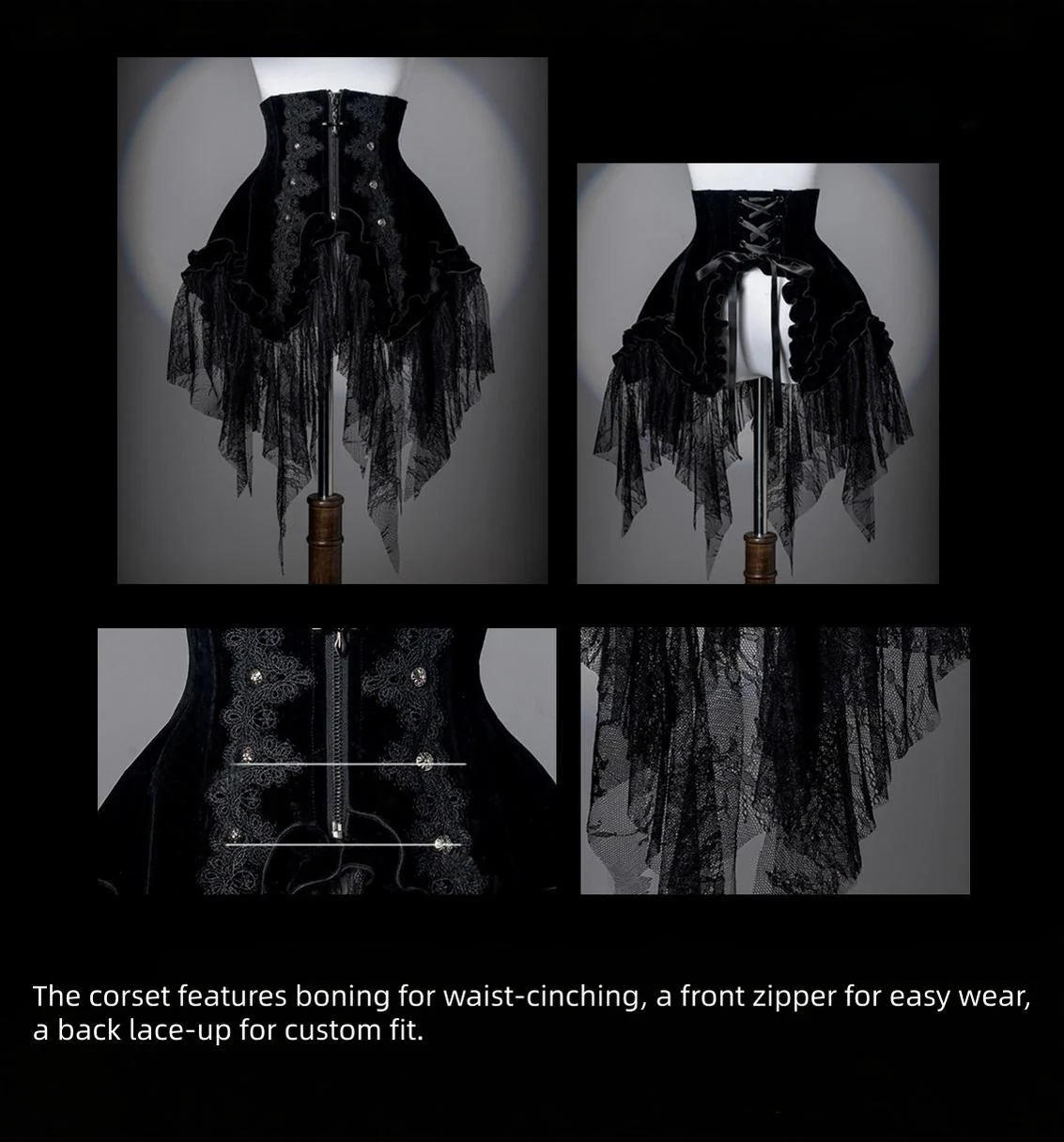 Bone Garden - Printed Gothic Lolita Skirt, Boning Corset - Image 8