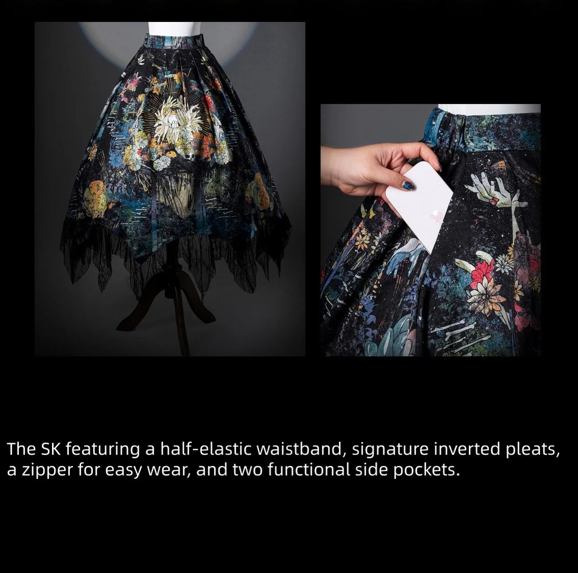 Bone Garden - Printed Gothic Lolita Skirt, Boning Corset - Image 9