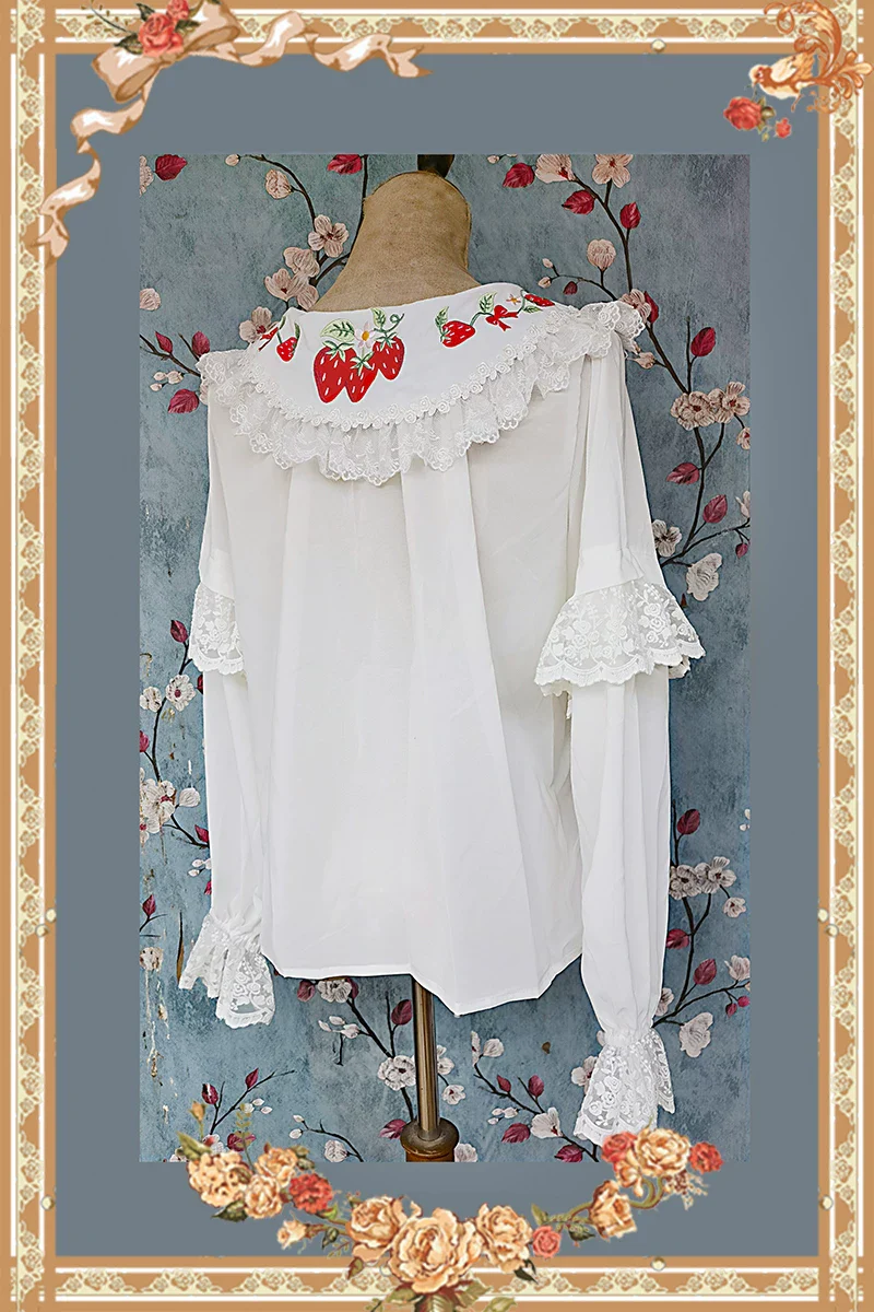 Strawberry Chef - Printed Old School Lolita Dress, Detachable Bows - Image 33