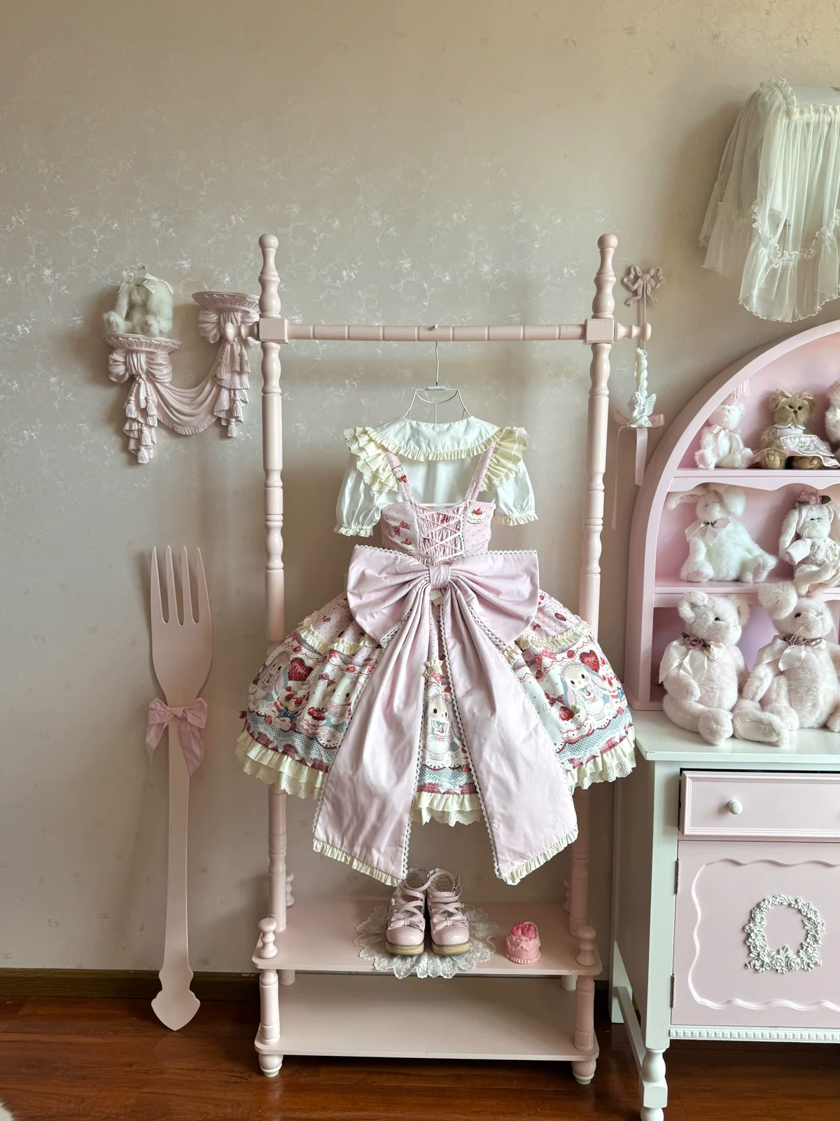 Sweet Dreamland - Bunny Party - Printed Sweet Lolita JSK, Bow Trailing - Image 11