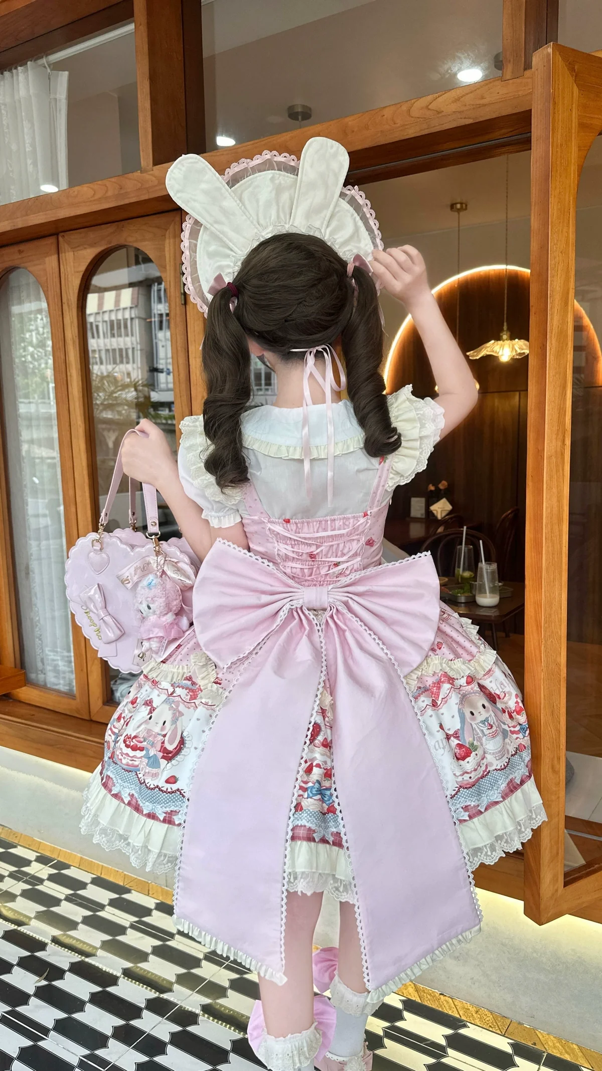 Sweet Dreamland - Bunny Party - Printed Sweet Lolita JSK, Bow Trailing - Image 6