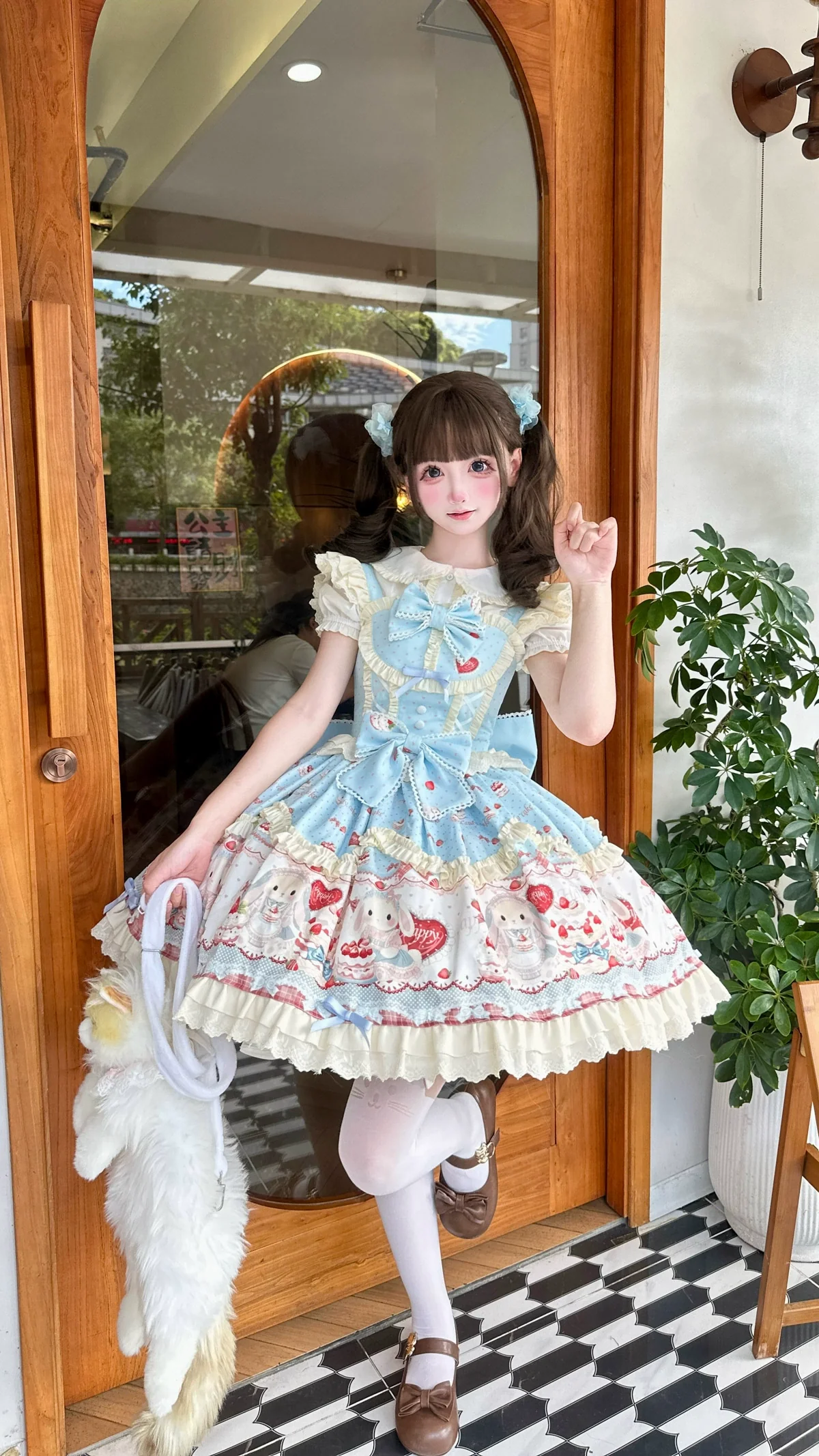 Sweet Dreamland - Bunny Party - Printed Sweet Lolita JSK, Bow Trailing - Image 9