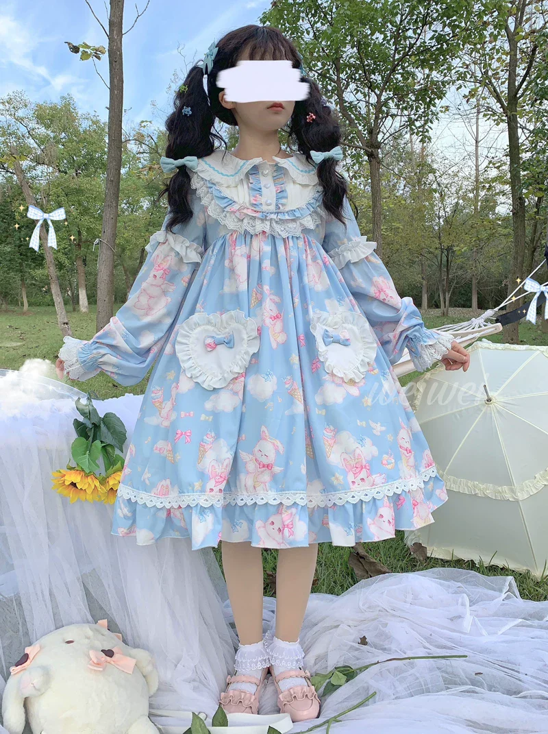Sweet Soft Bunny - Printed Sweet Lolita OP Dress, Bunny Ears - Image 10
