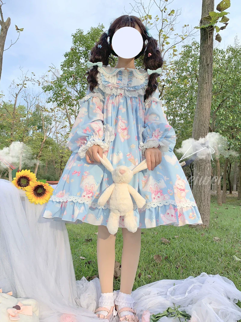 Sweet Soft Bunny - Printed Sweet Lolita OP Dress, Bunny Ears - Image 11
