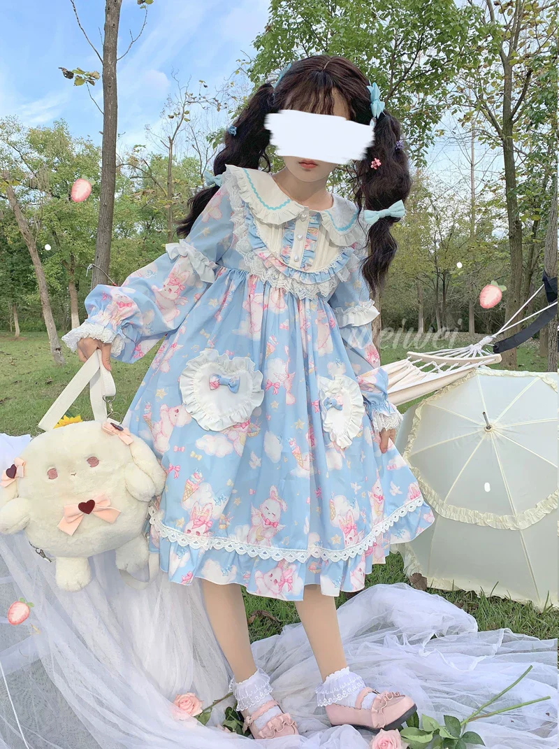 Sweet Soft Bunny - Printed Sweet Lolita OP Dress, Bunny Ears - Image 13