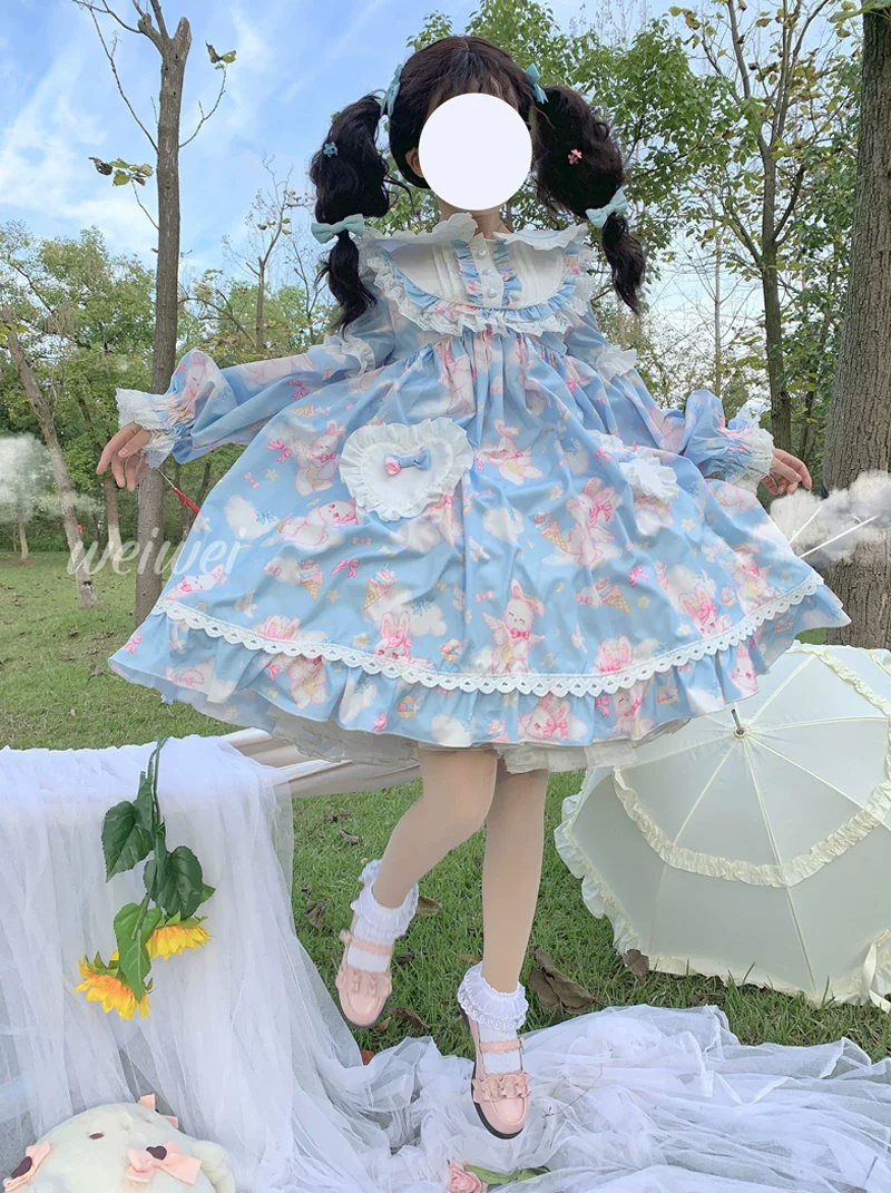 Sweet Soft Bunny - Printed Sweet Lolita OP Dress, Bunny Ears - Image 14