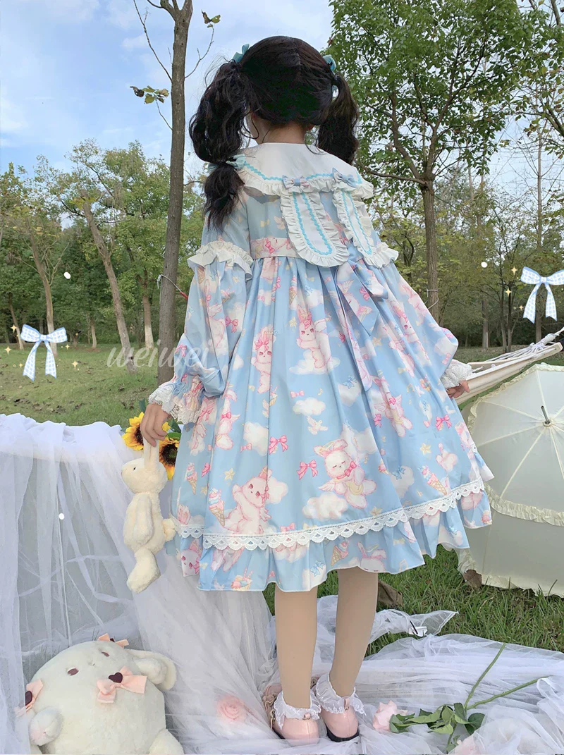Sweet Soft Bunny - Printed Sweet Lolita OP Dress, Bunny Ears - Image 2