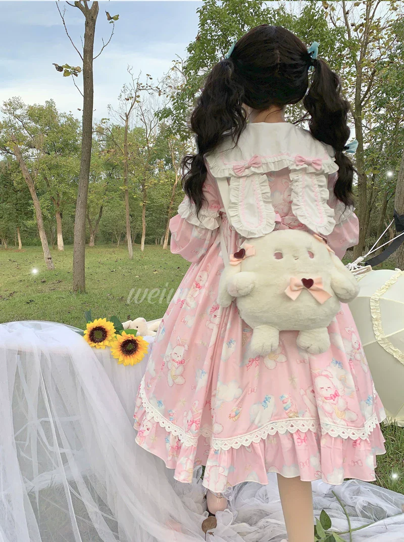 Sweet Soft Bunny - Printed Sweet Lolita OP Dress, Bunny Ears - Image 4