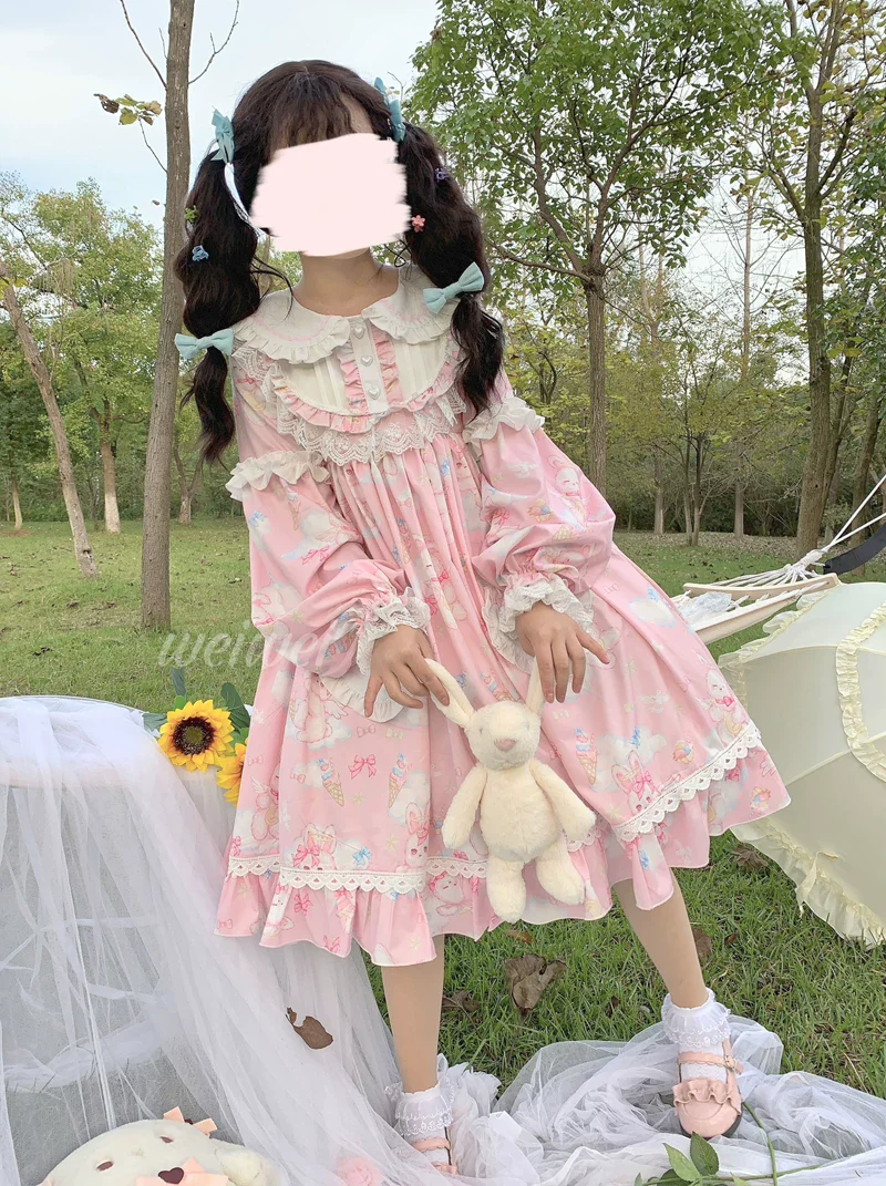 Sweet Soft Bunny - Printed Sweet Lolita OP Dress, Bunny Ears - Image 8