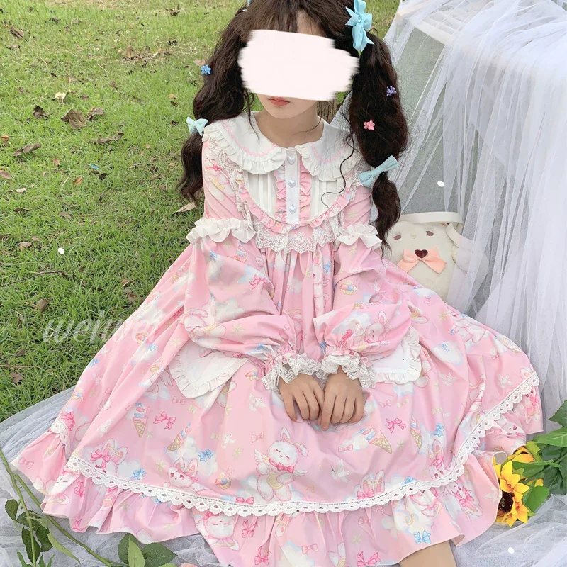 Sweet Soft Bunny - Printed Sweet Lolita OP Dress, Bunny Ears - Image 9