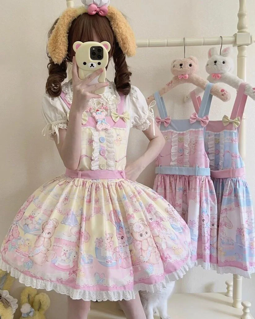 Bear Sweet - Printed Sweet Lolita Salopette Dress - Image 8