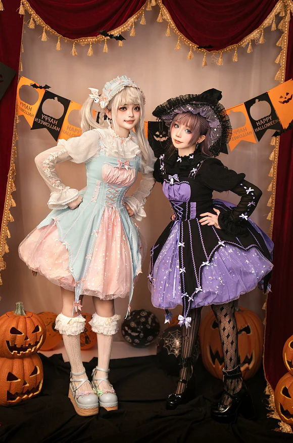 Lemon Honey - Pumpkin Lamp - Gothic Lolita Witch Hat, Halloween Broom Hairband