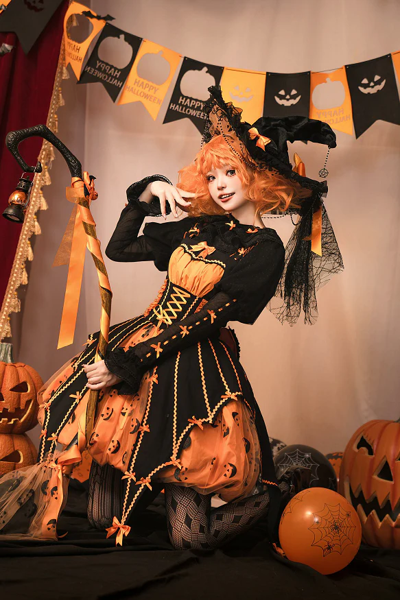 Lemon Honey - Pumpkin Lamp - Gothic Lolita Witch Hat, Halloween Broom Hairband - Image 10