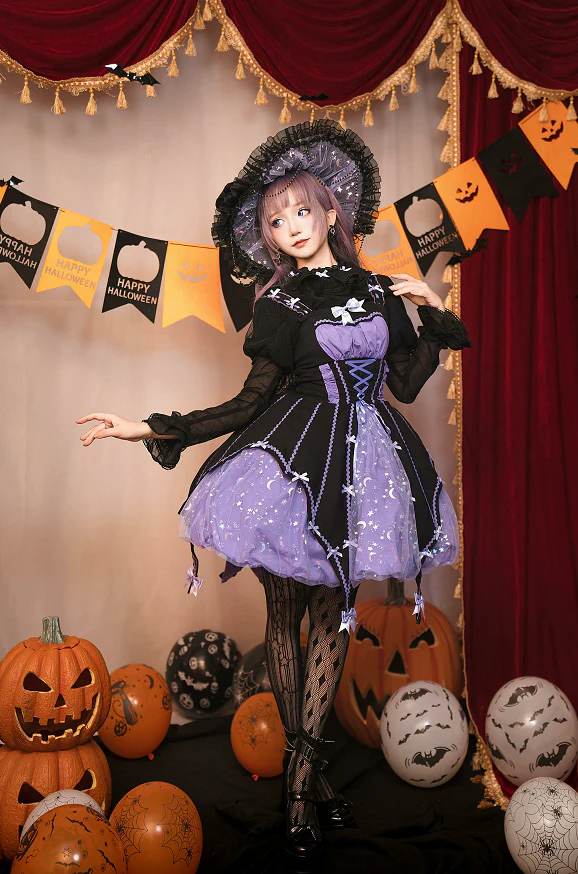 Lemon Honey - Pumpkin Lamp - Gothic Lolita Witch Hat, Halloween Broom Hairband - Image 2