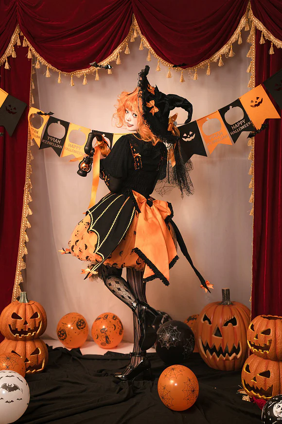 Lemon Honey - Pumpkin Lamp - Gothic Lolita Witch Hat, Halloween Broom Hairband - Image 20