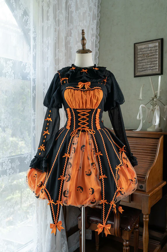 Lemon Honey - Pumpkin Lamp - Gothic Lolita Witch Hat, Halloween Broom Hairband - Image 9