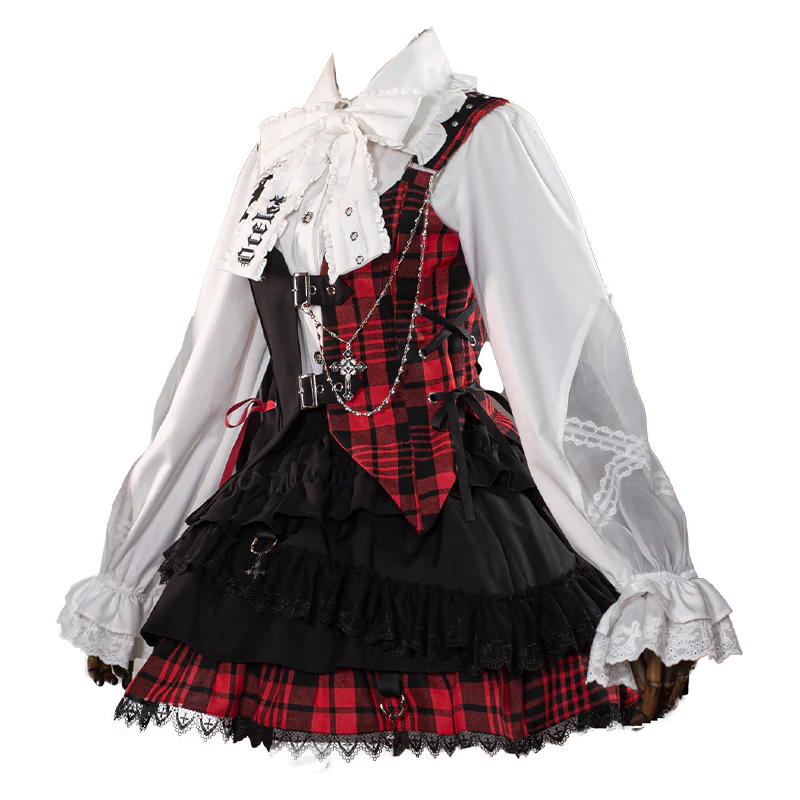 Kalila - Punk Lolita Dress Set Plaid Shorts Set - Image 13