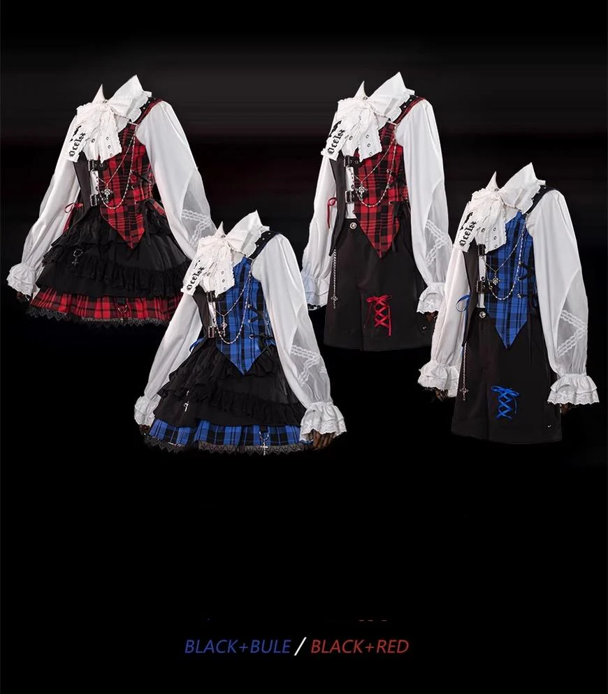 Kalila - Punk Lolita Dress Set Plaid Shorts Set - Image 23