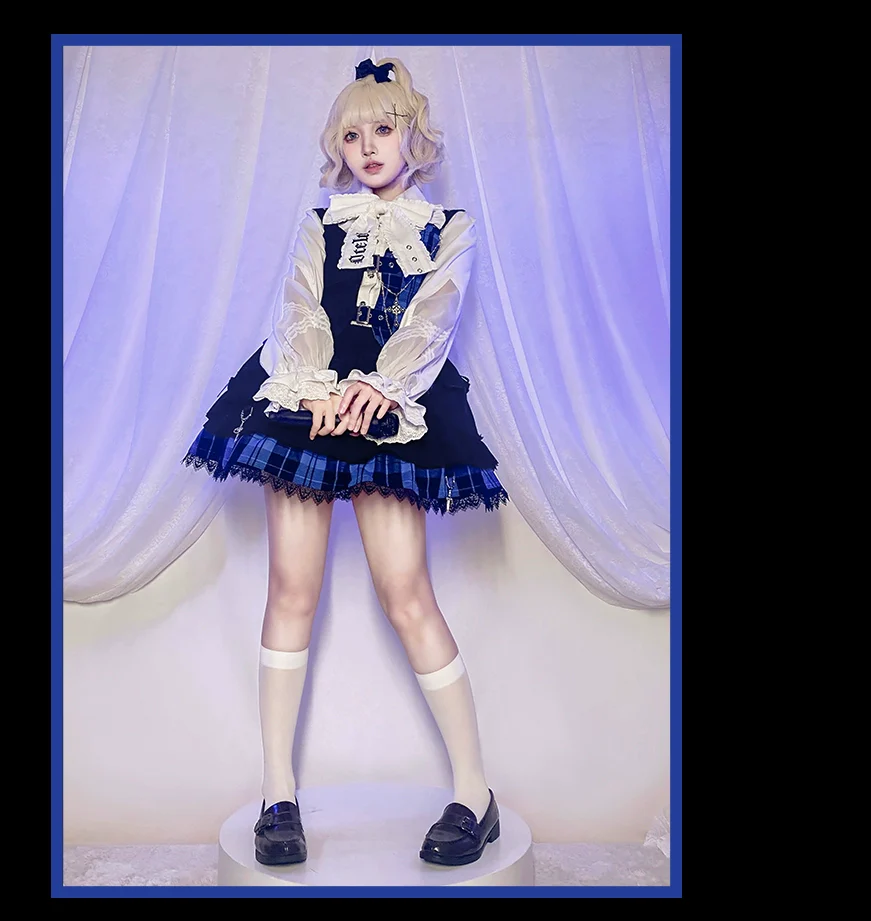 Kalila - Punk Lolita Dress Set Plaid Shorts Set - Image 3