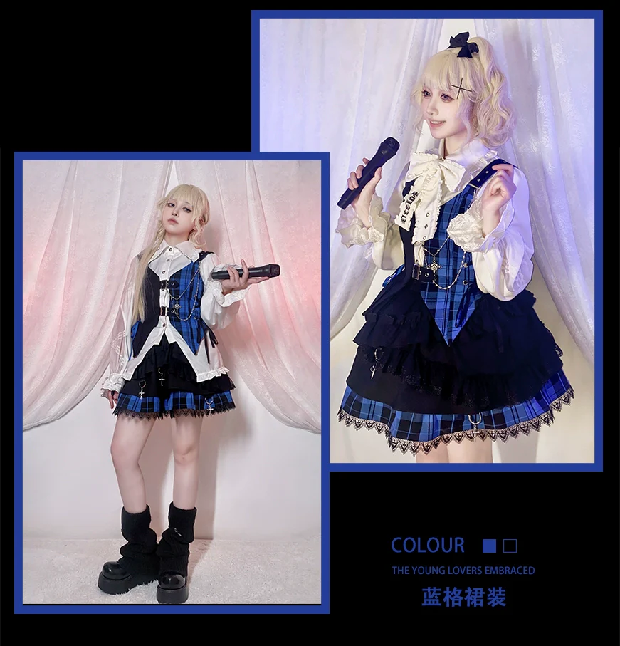 Kalila - Punk Lolita Dress Set Plaid Shorts Set - Image 7