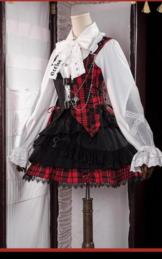 Kalila - Punk Lolita Dress Set Plaid Shorts Set - Image 9