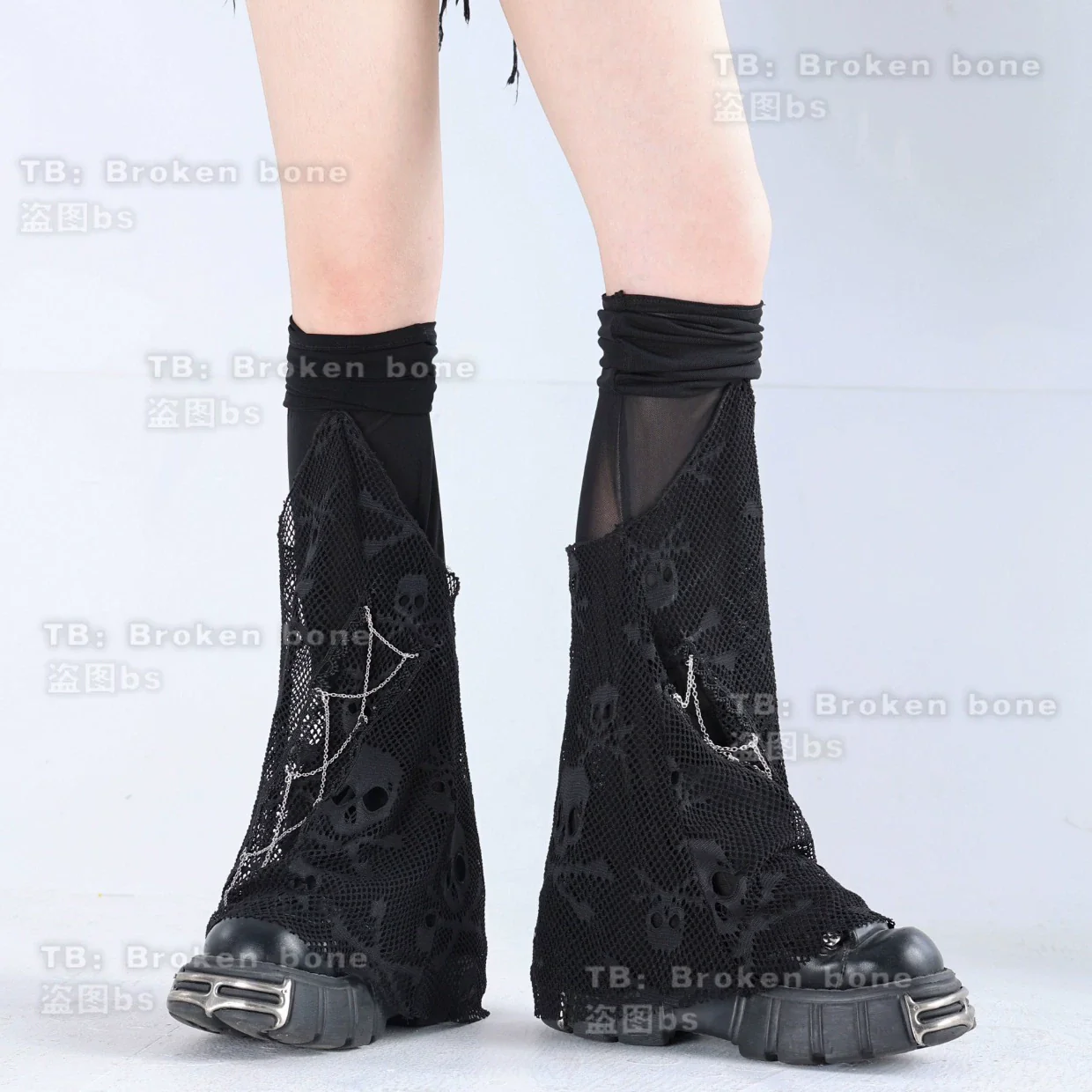 Punk Lolita Leg Sleeve Skull Gauze Leg Socks - Image 3